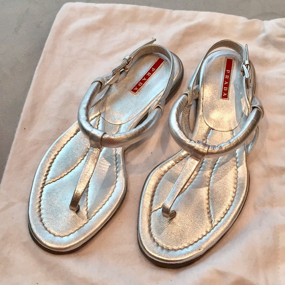 Prada - Silver leather thong sandals (size 36)